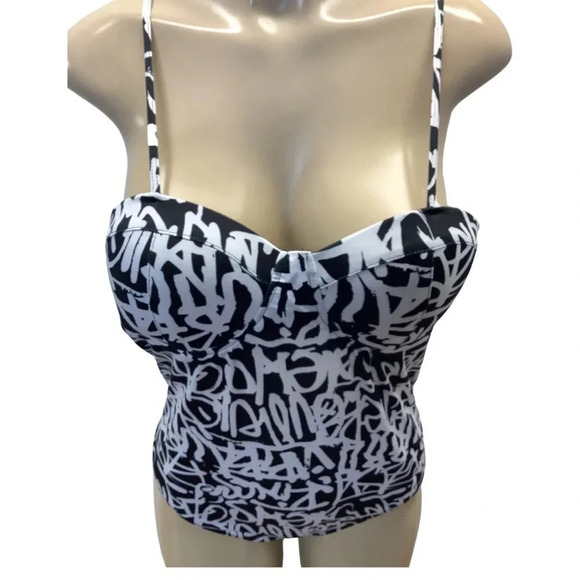 Glam rocks one piece graffiti print bodysuit with padded cups Size XL New - Picture 5 of 10